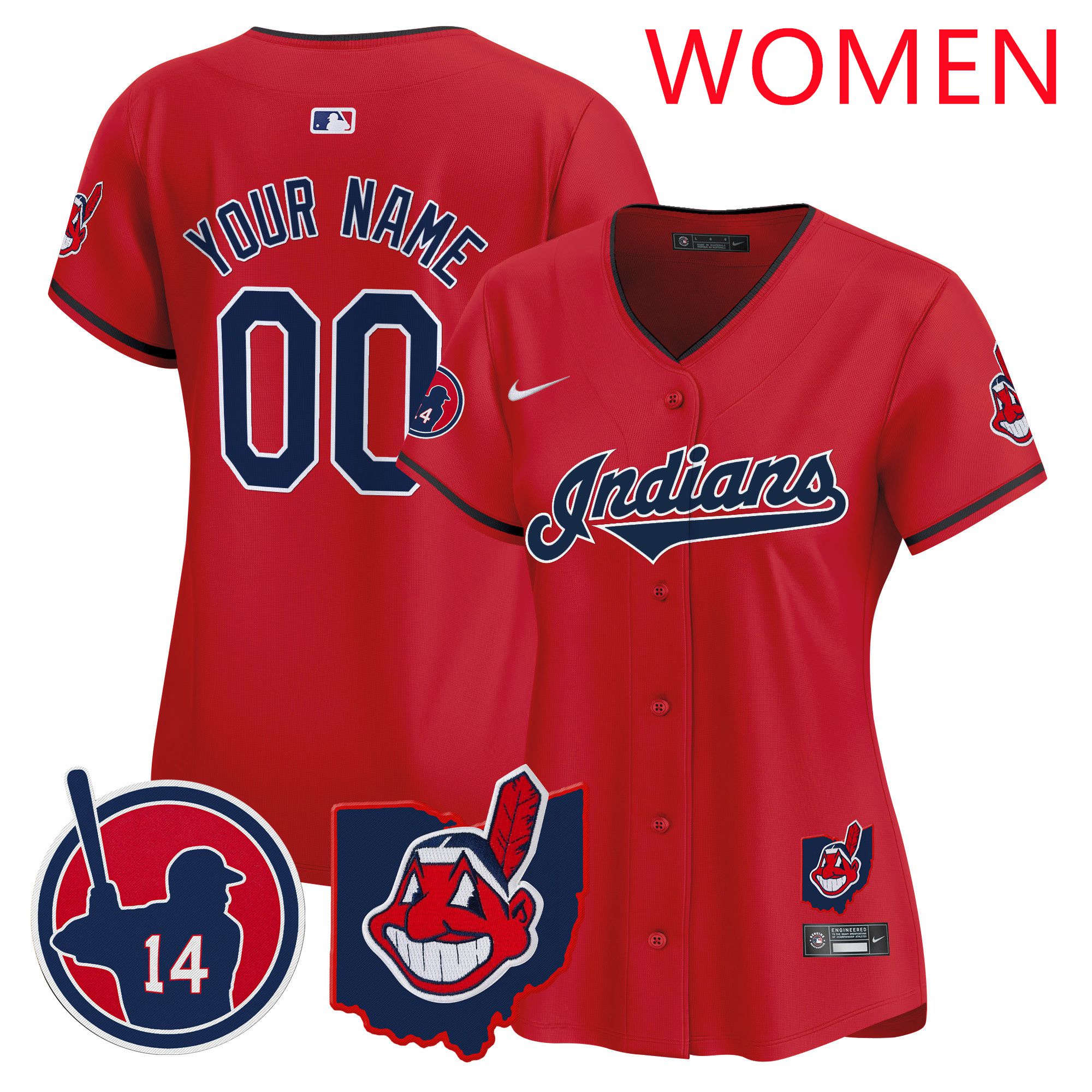 Women Cleveland Indians Red Nike 2025 Patch Vapor Premier Limited Custom MLB Jersey